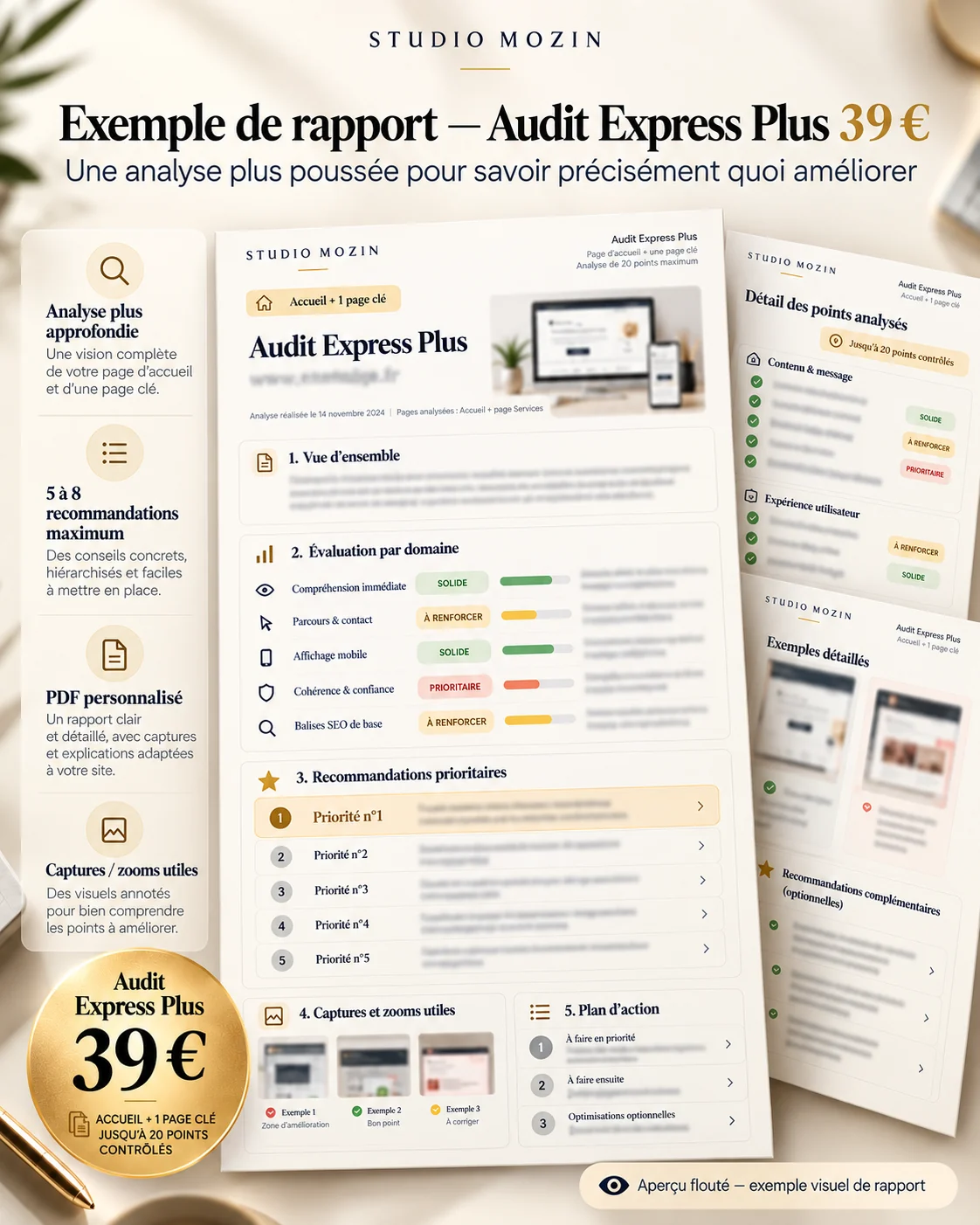 Exemple visuel du rapport Audit Express Plus 39 € Studio Mozin