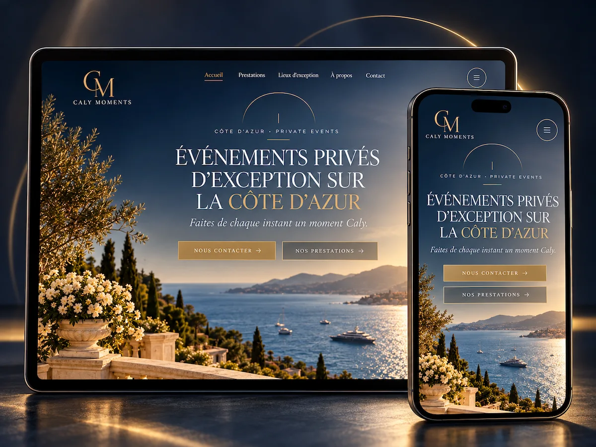 Présentation du site Caly Moments sur ordinateur et téléphone